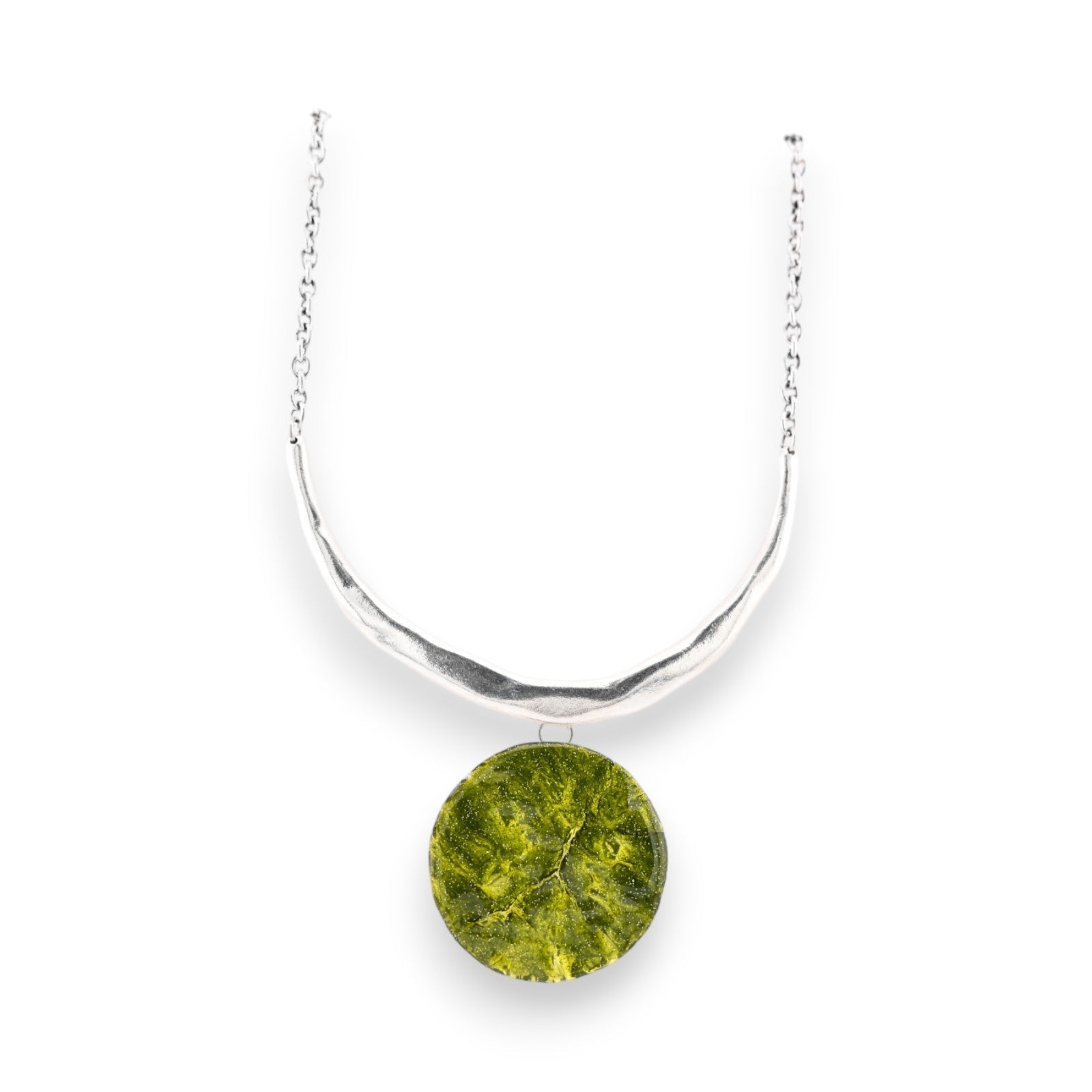Gedrehte Silberkette mit Olivgrünem Medaillon