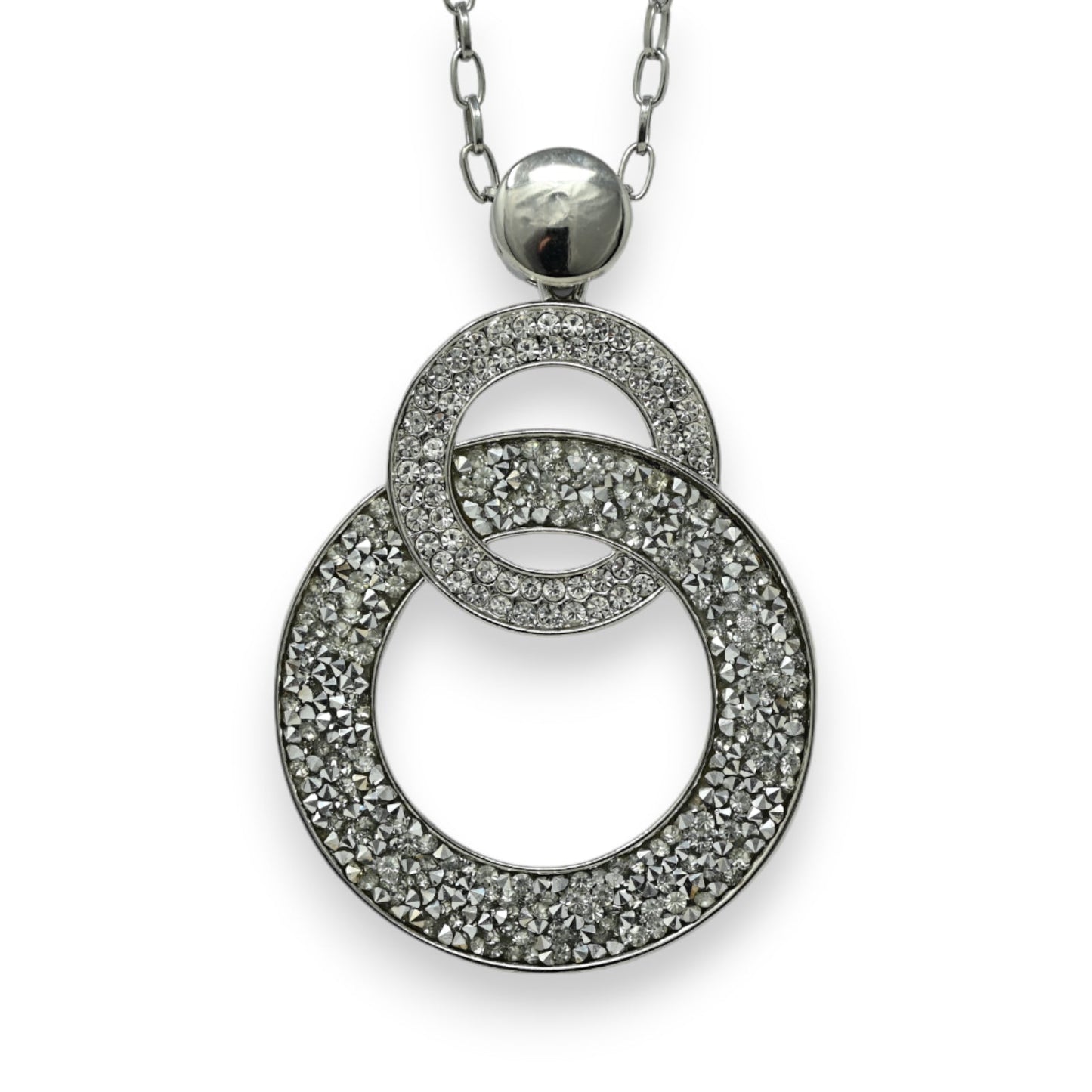 Langer silberfarbener Doppelring-Glitzer-Fantasie-Halskette