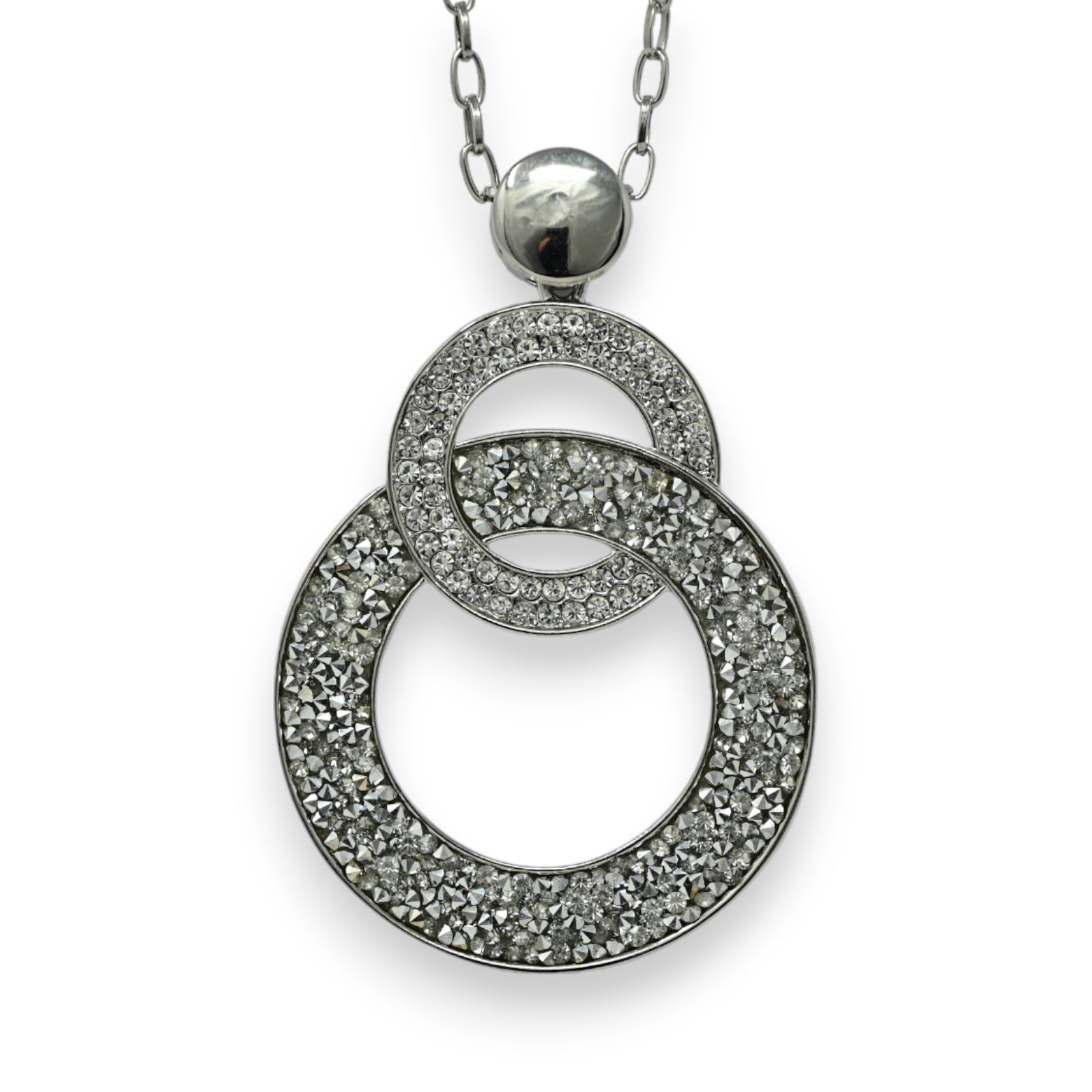 Langer silberfarbener Doppelring-Glitzer-Fantasie-Halskette