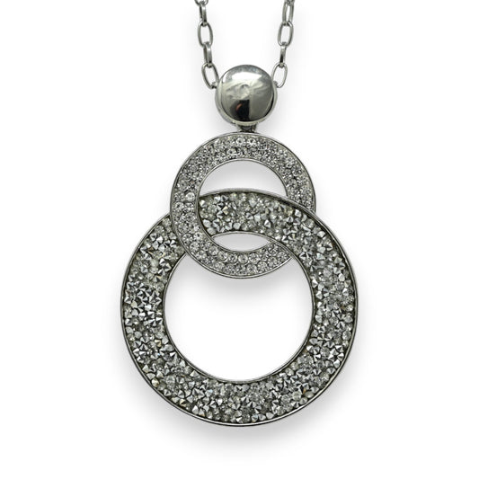 Langer silberfarbener Doppelring-Glitzer-Fantasie-Halskette