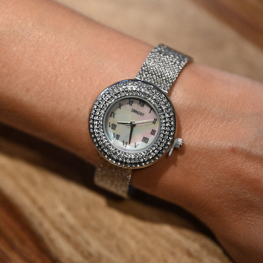 Armbanduhr Ernest Schmuck mit Metallband und Strass Zifferblatt