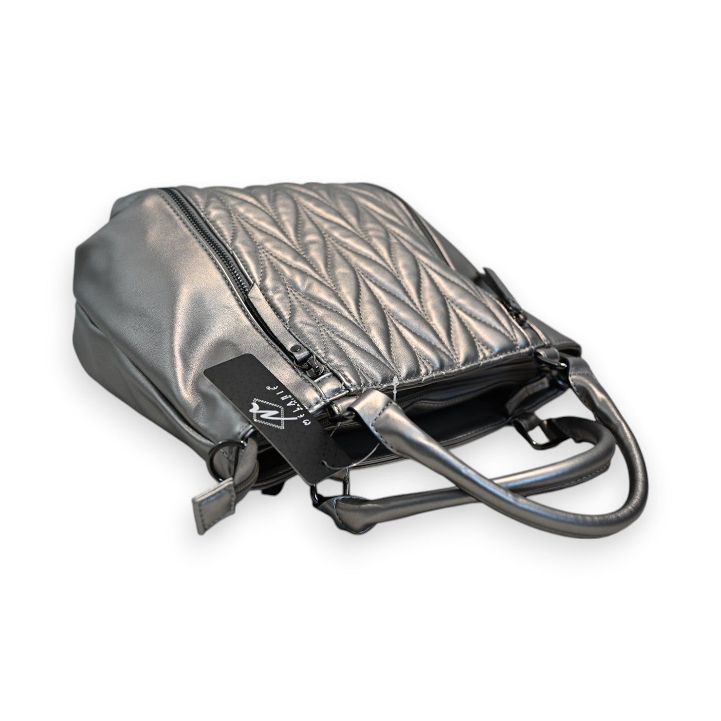 Silberne gesteppte Handtasche mit Reißverschluss und Tragegriffen, elegantes Design für modebewusste Frauen