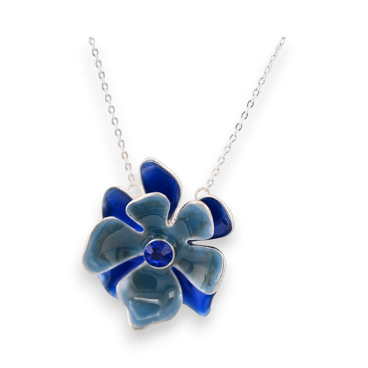Silberne Blaue Blume Halskette Ikita