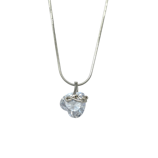 Silbernes fantasievolles Halsband mit transparentem Herzstein LIEBE