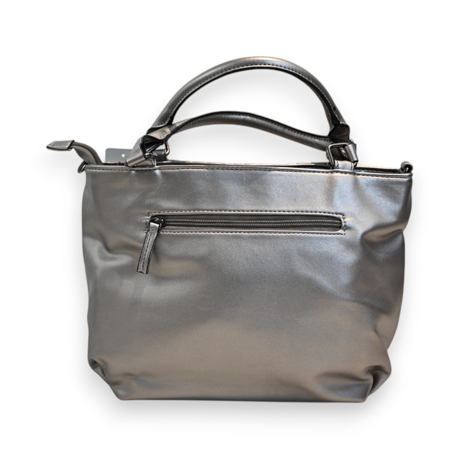 Silberne Handtasche mit gestepptem Design, Reißverschlusstasche vorne und Doppelgriffen, eleganter Alltags-Shopper
