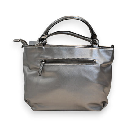 Silberne Handtasche mit gestepptem Design, Reißverschlusstasche vorne und Doppelgriffen, eleganter Alltags-Shopper