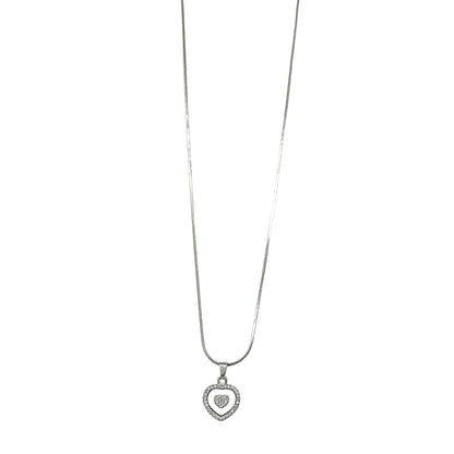 Zarte Silberkette mit Herzanhänger, Strass-Umrandung und Keramik-Herz-Zentrum, eleganter Modeschmuck