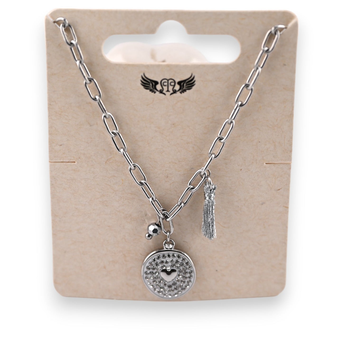 Stahl silber Medaillon Strass und kleines Herz