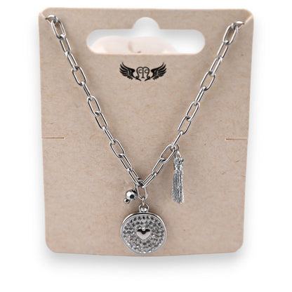 Stahl silber Medaillon Strass und kleines Herz