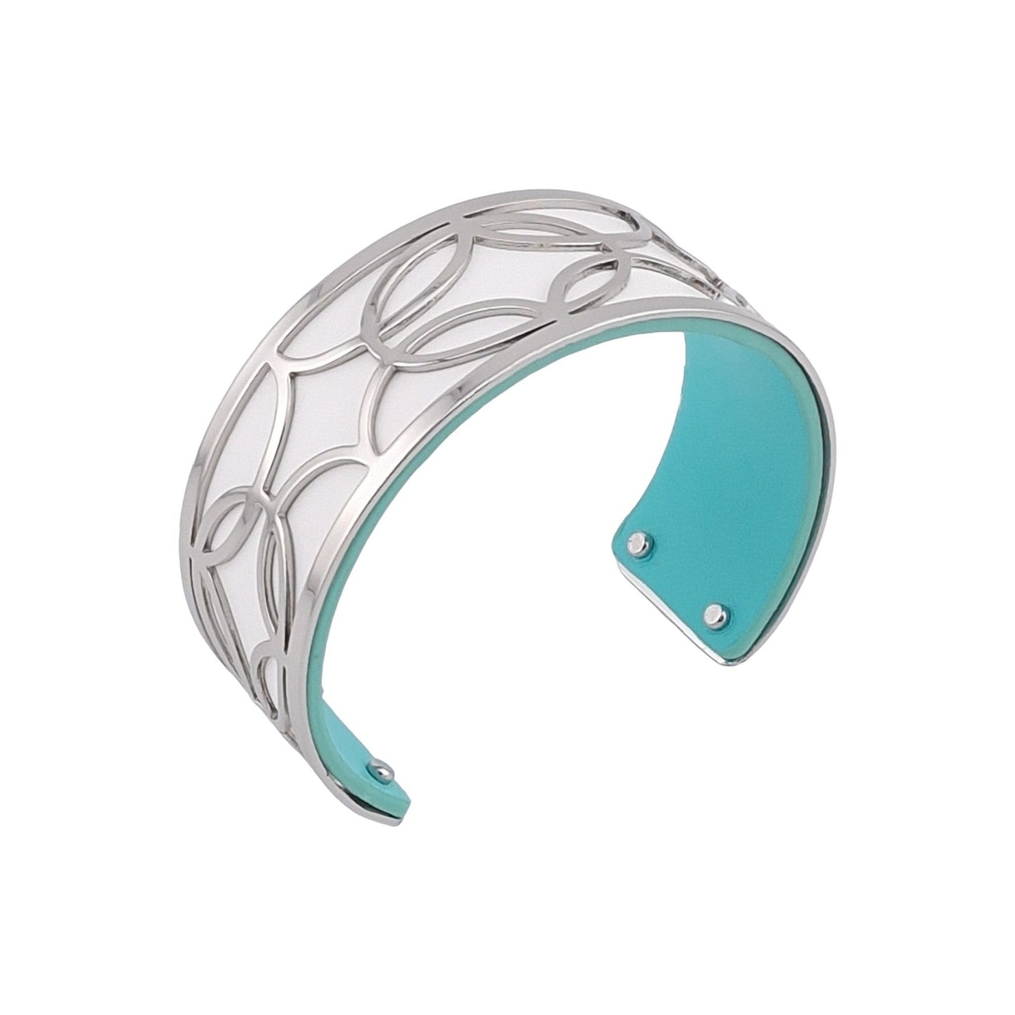 Armband Manschette fein silberfarbenes Finish Kunstleder weiß und türkisgrün