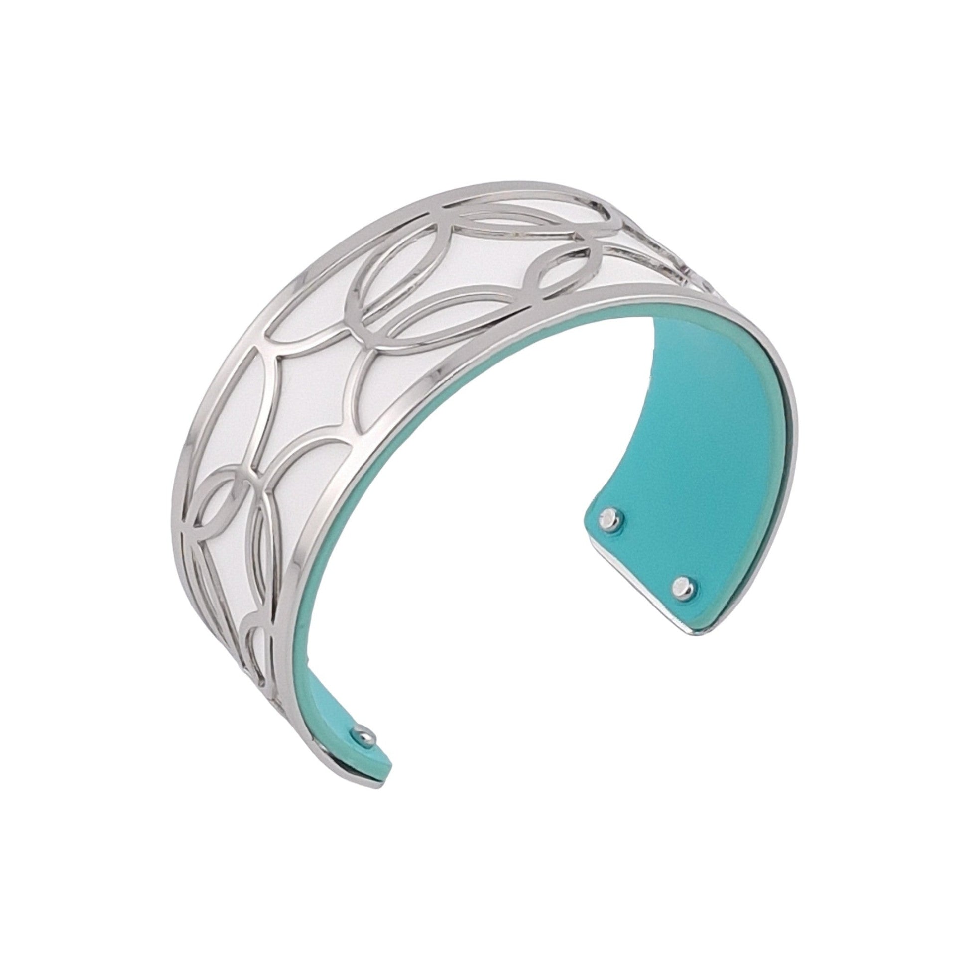 Armband Manschette fein silberfarbenes Finish Kunstleder weiß und türkisgrün