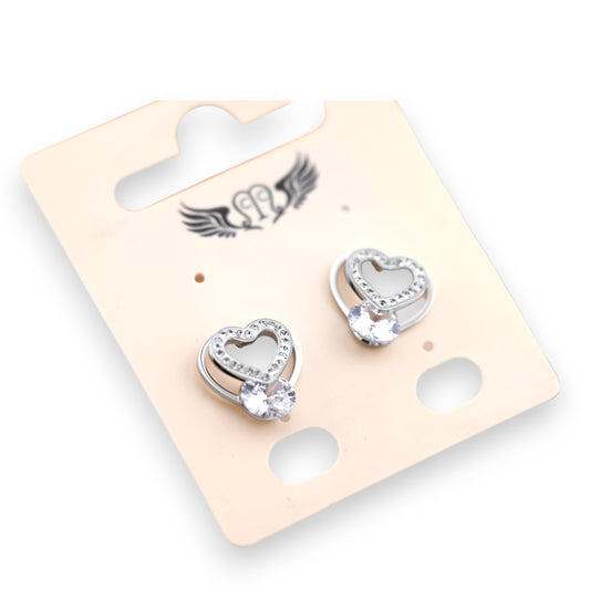 Ohrringe aus silbernem Stahl 3D-Herz Strass und Steine