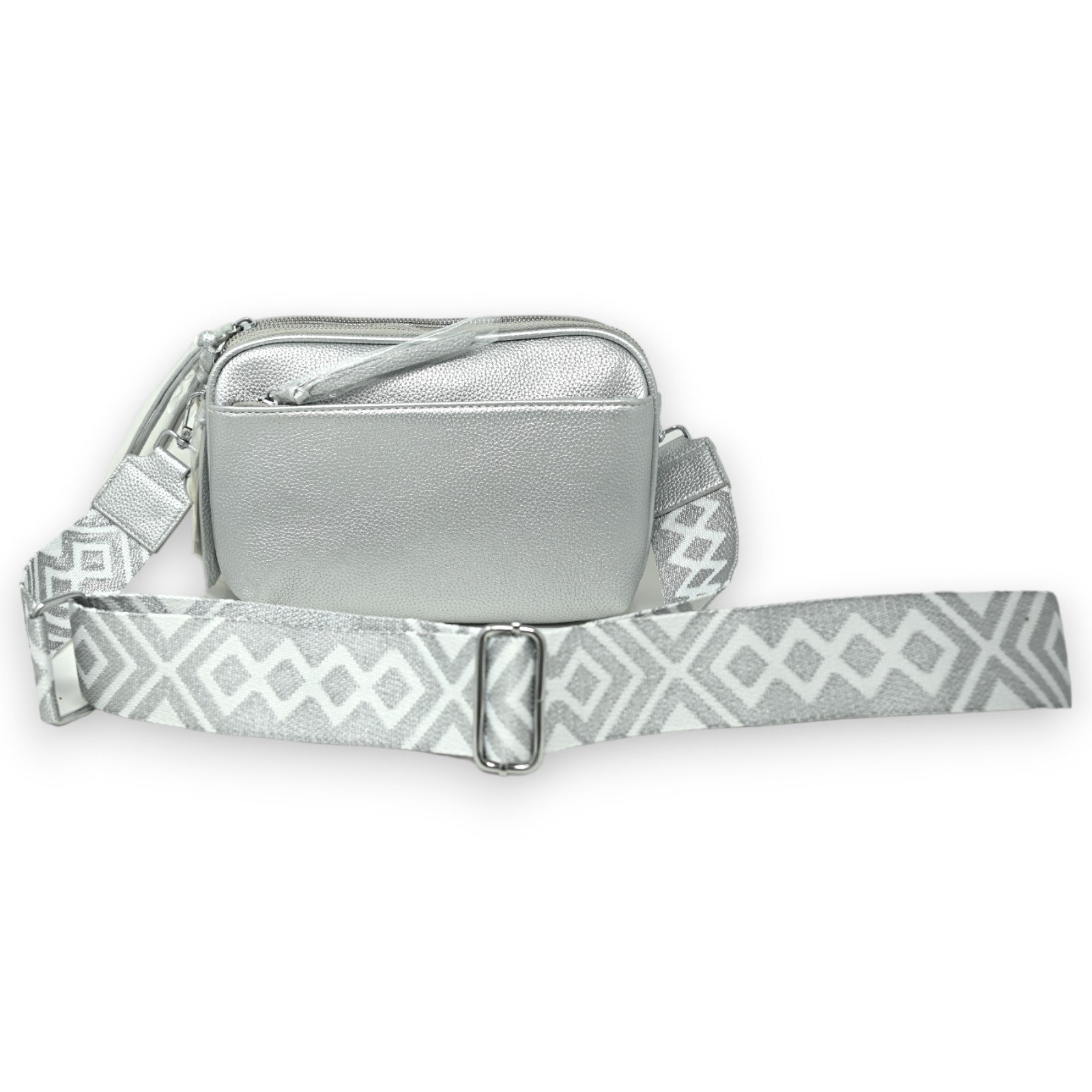 Quadratische Umhängetasche mit mehreren Taschen in Silber