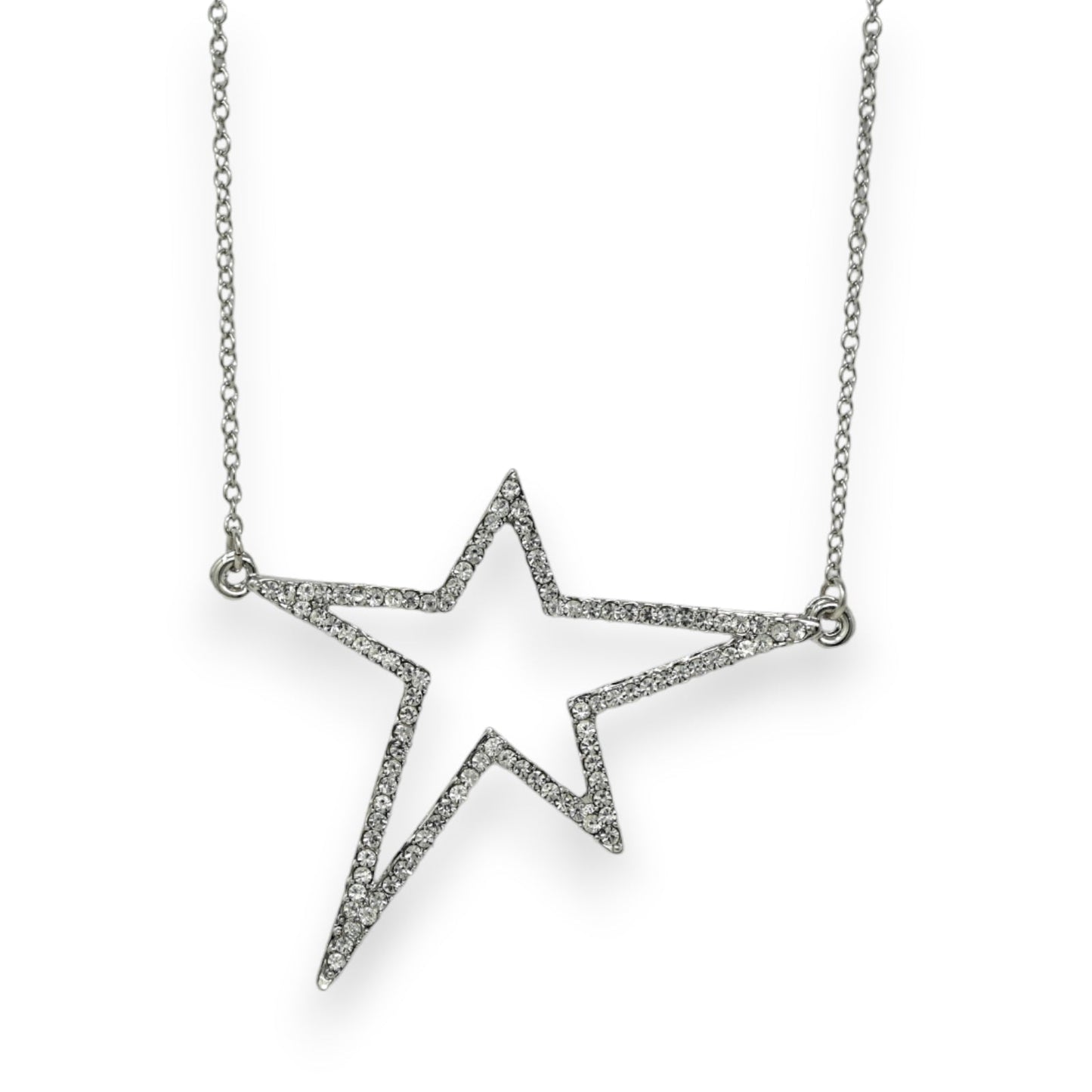 Silberner Fantasie-Halskette mit langer asymmetrischer Stern-Strass-Verzierung