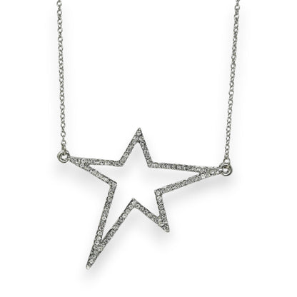 Silberner Fantasie-Halskette mit langer asymmetrischer Stern-Strass-Verzierung