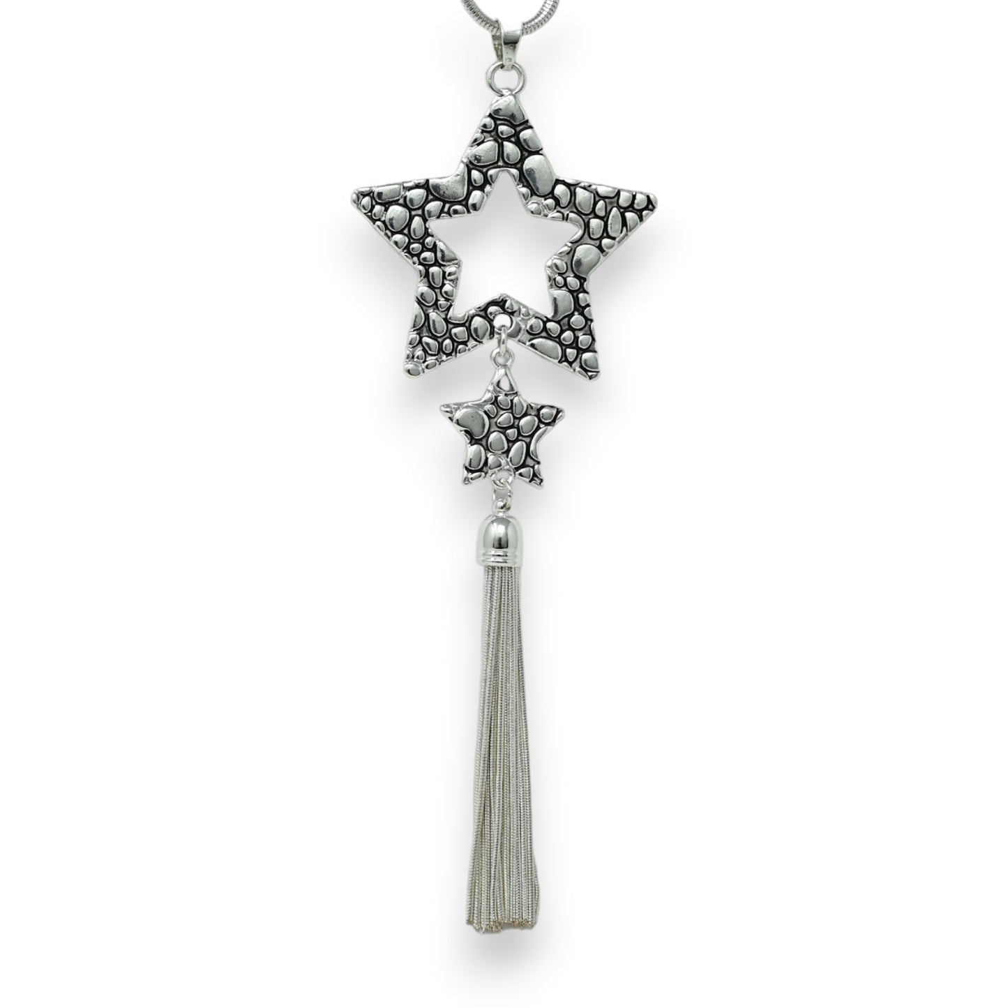 Langer silberner Fantasie-Halskette mit Sternschnuppe