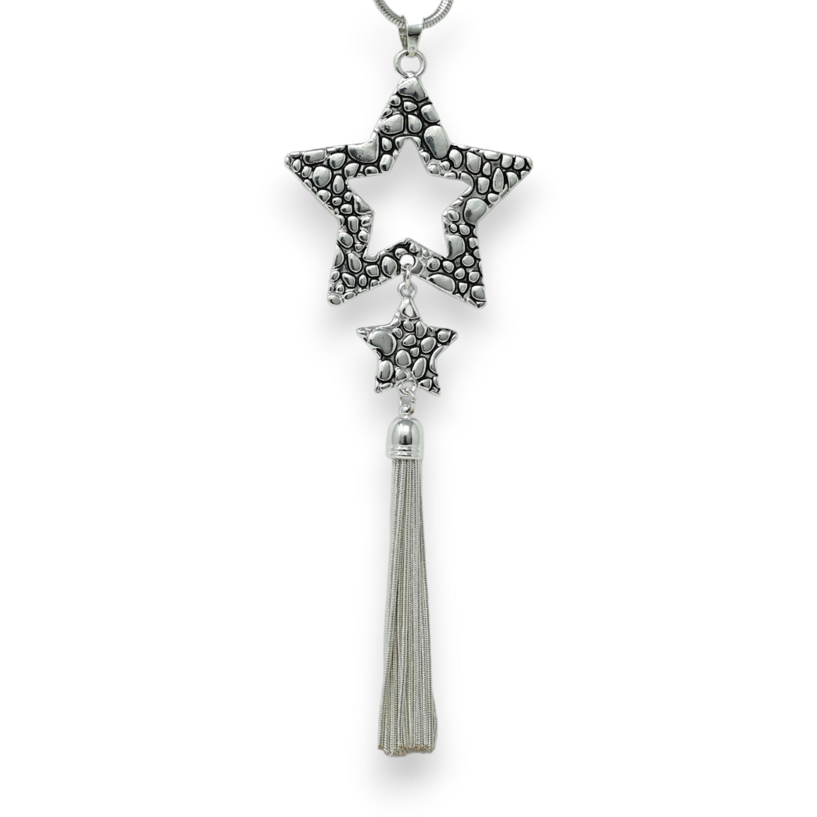 Langer silberner Fantasie-Halskette mit Sternschnuppe