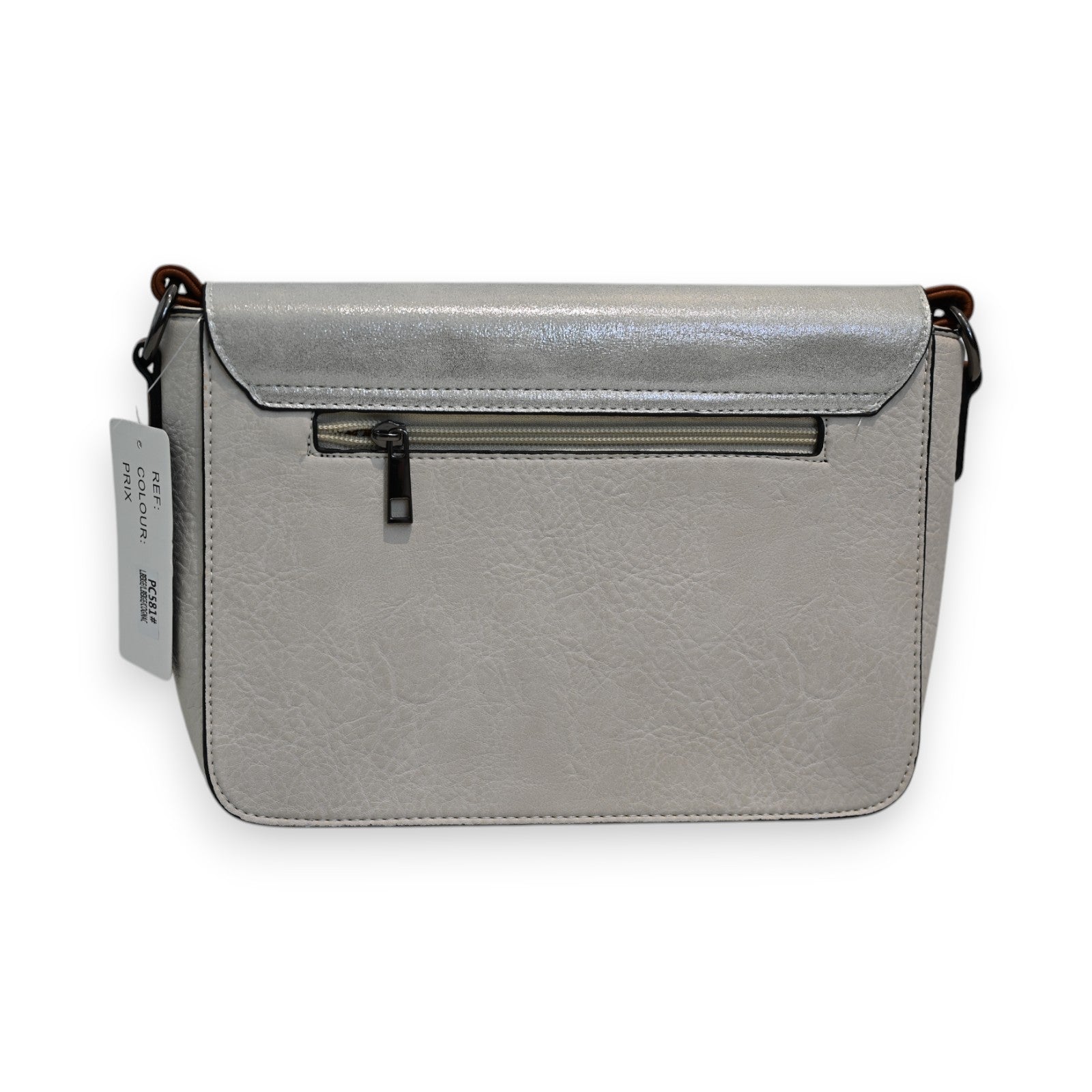 Silberne Umhängetasche Mélanie Paris mit Reißverschluss, elegantes Design, hochwertiges Kunstleder, Schulterriemen