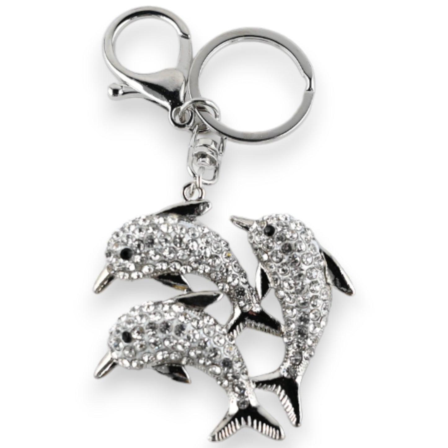 Silberner Schlüsselanhänger Delfinbank mit Strass