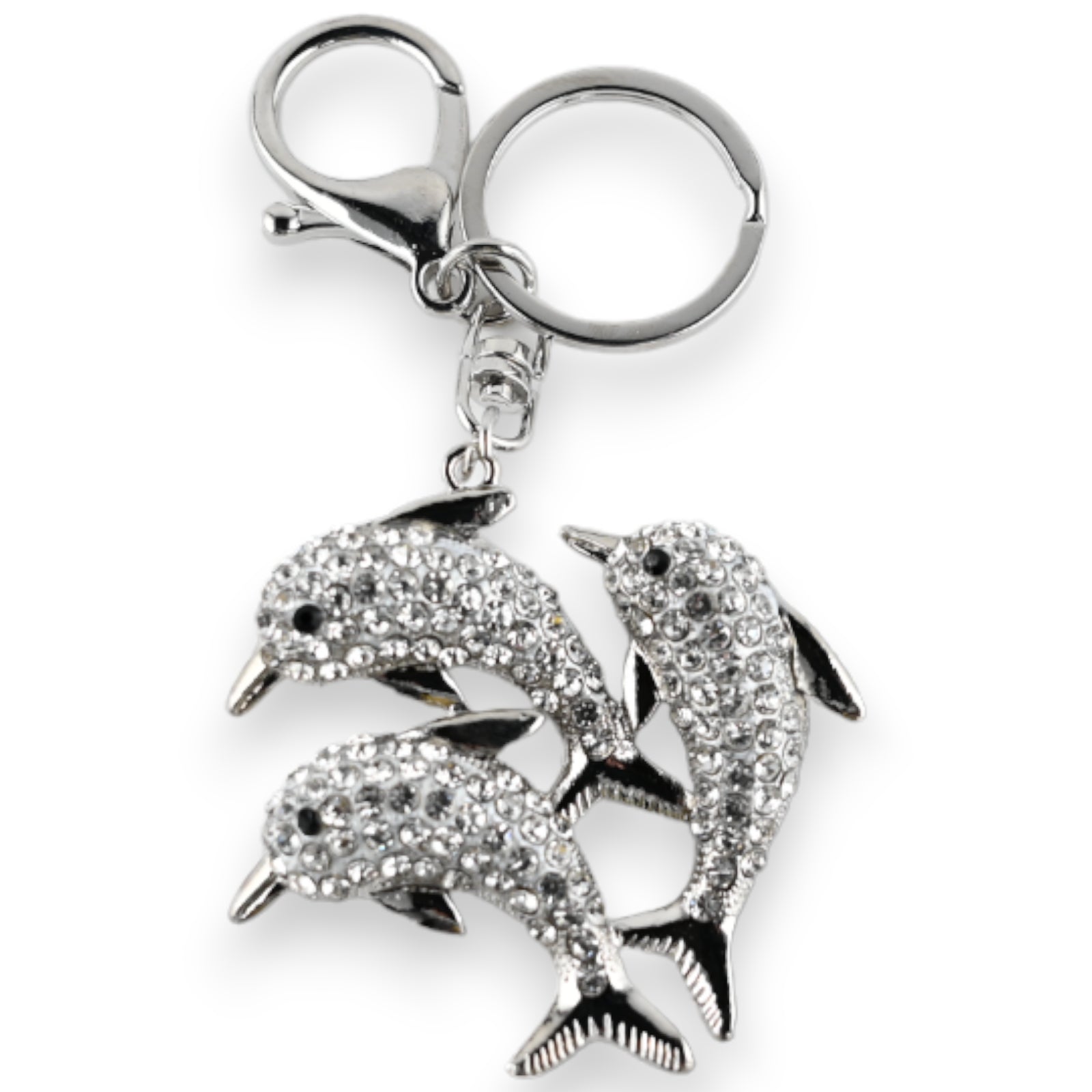 Silberner Schlüsselanhänger Delfinbank mit Strass