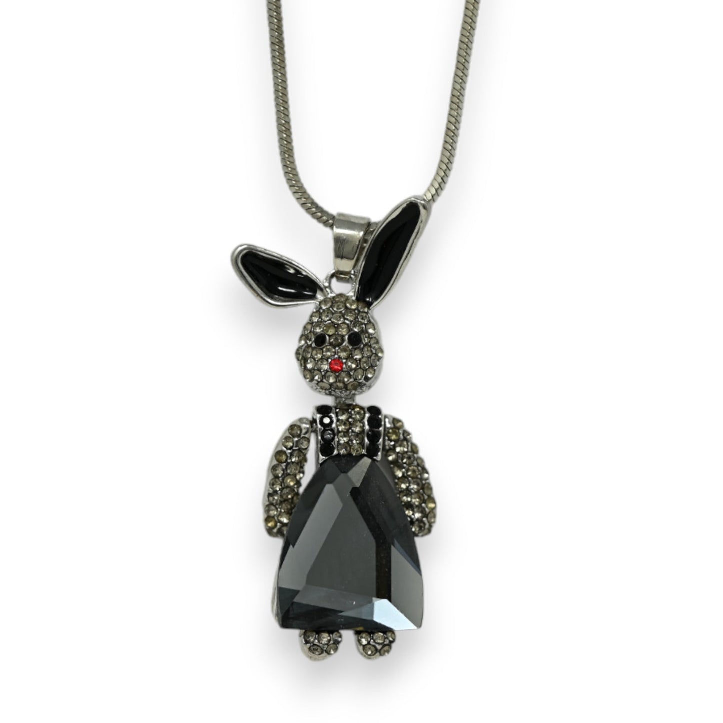 Langer silberner Fantasiehalsband Hasen Strass grau