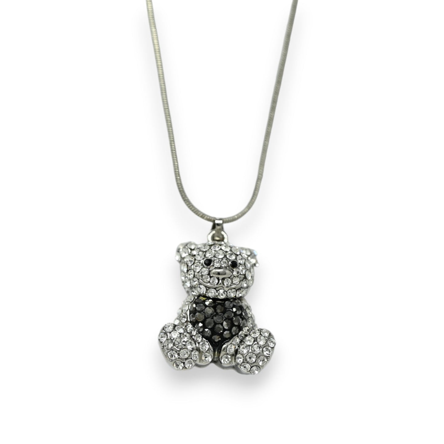 Silberner Fantasie-Halsreif Teddy mit Strass Herzen grau