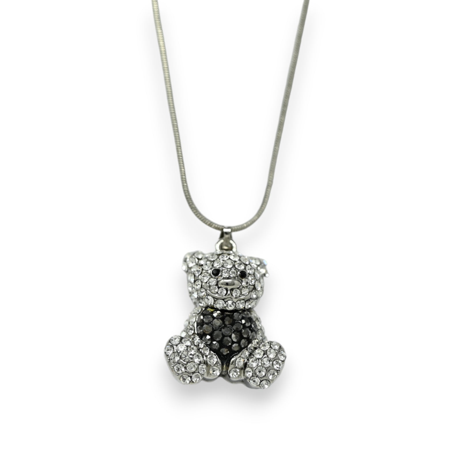 Silberner Fantasie-Halsreif Teddy mit Strass Herzen grau