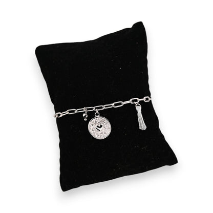 Armband aus silbernem Stahl mit Strass Herz Charm