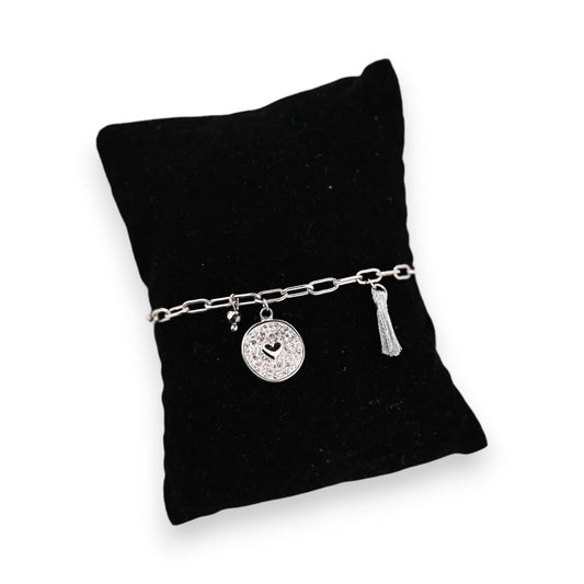 Armband aus silbernem Stahl mit Strass Herz Charm