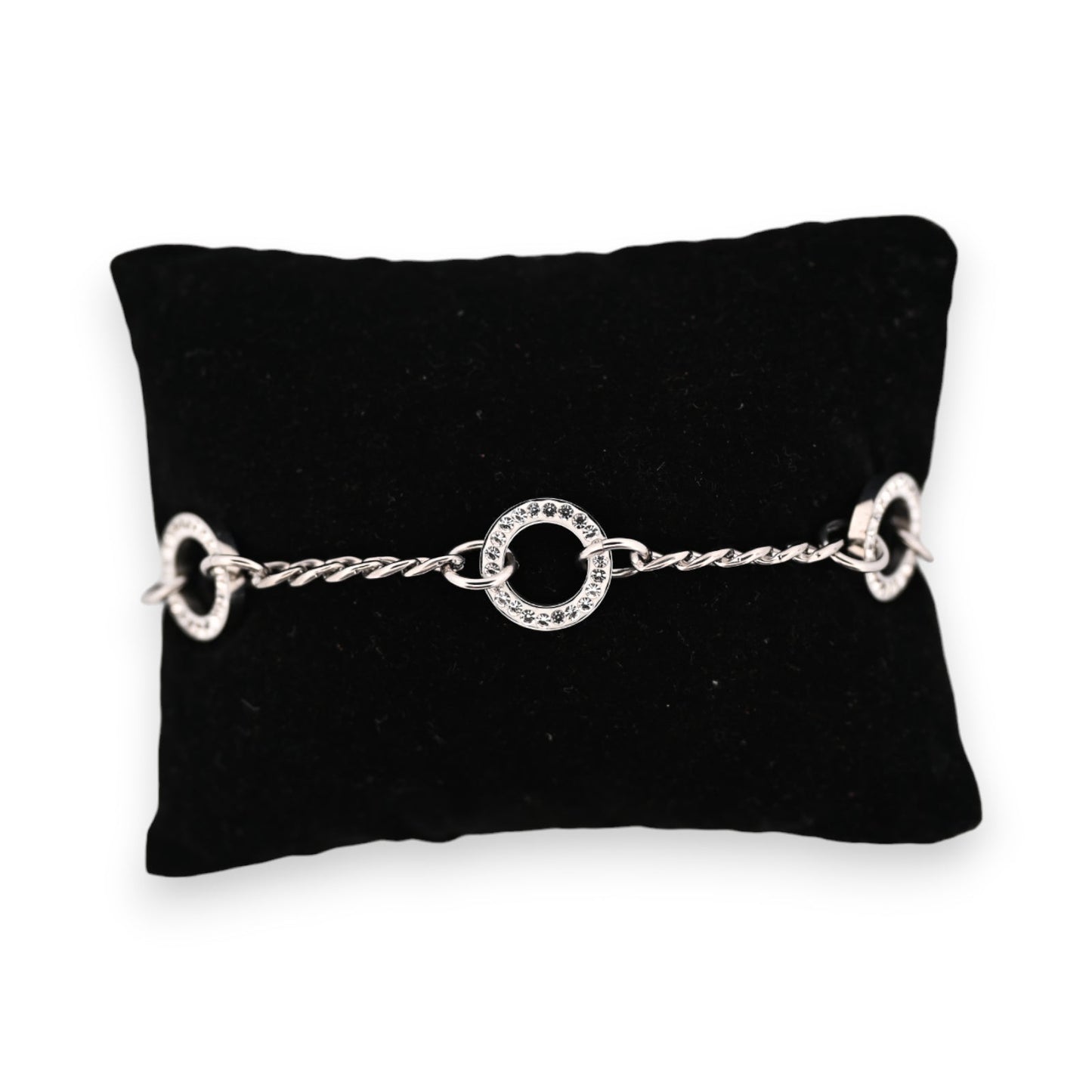 Armband aus silbernem Stahl mit Strasskreis-Kette