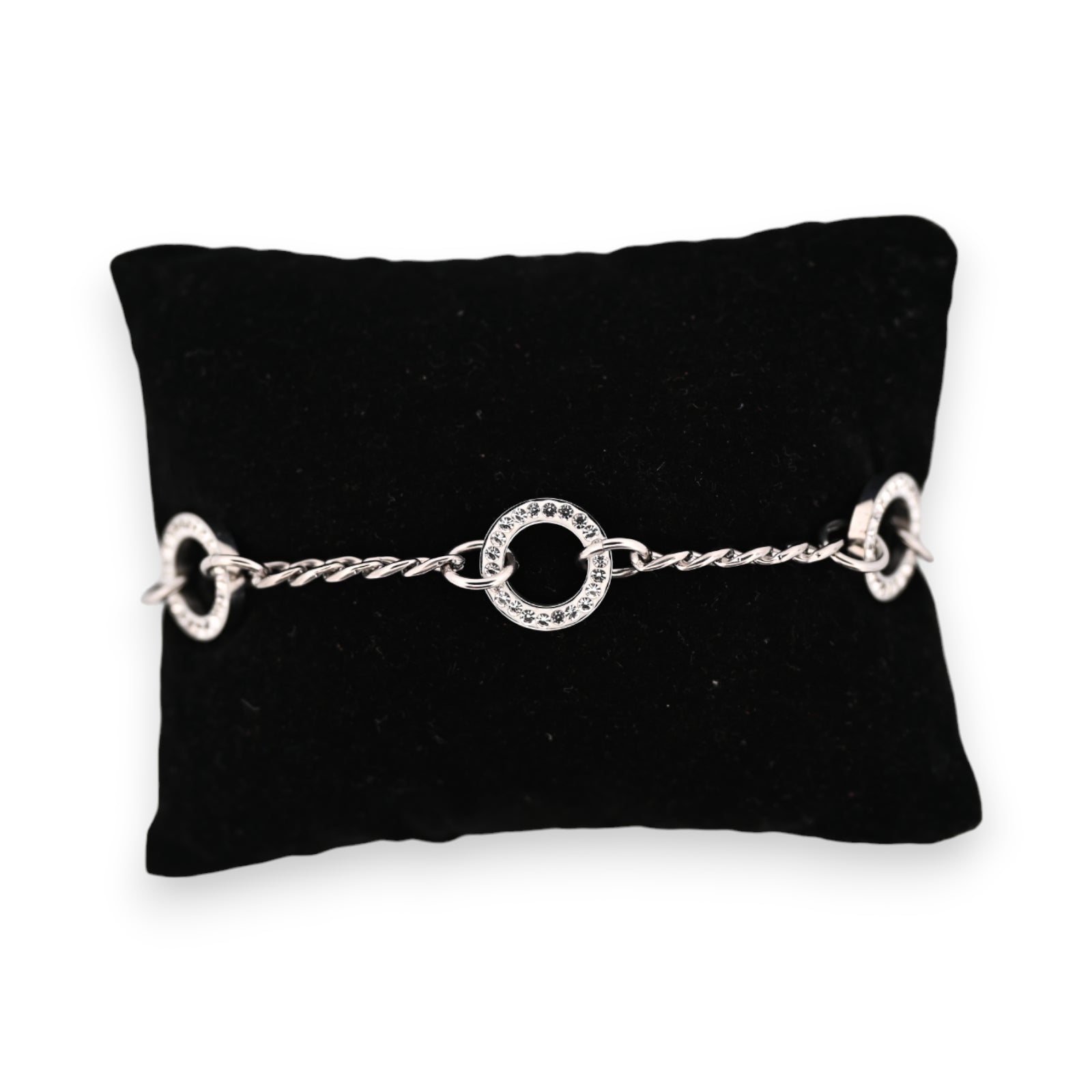 Armband aus silbernem Stahl mit Strasskreis-Kette