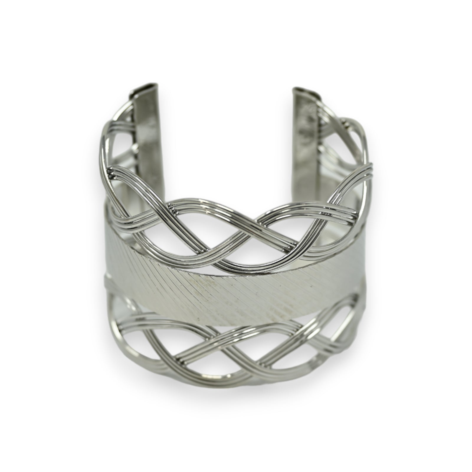 Silbernes Manschettenarmband mit Kurvengrafik