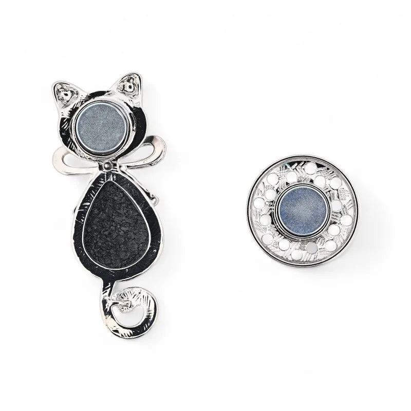 Stilisierte Katze aus marmoriertem grauem Stein Rückenansicht Fliege - elegante natürliche Brosche