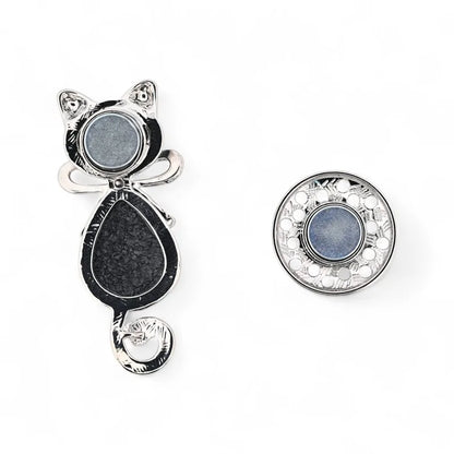 Stilisierte Katze aus marmoriertem grauem Stein Rückenansicht Fliege - elegante natürliche Brosche