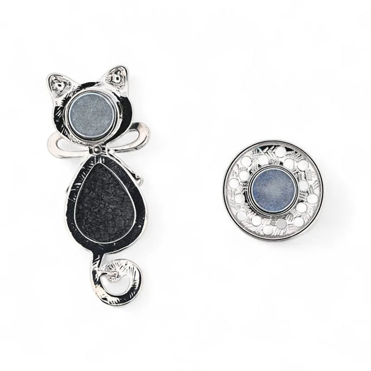 Stilisierte Katze aus marmoriertem grauem Stein Rückenansicht Fliege - elegante natürliche Brosche