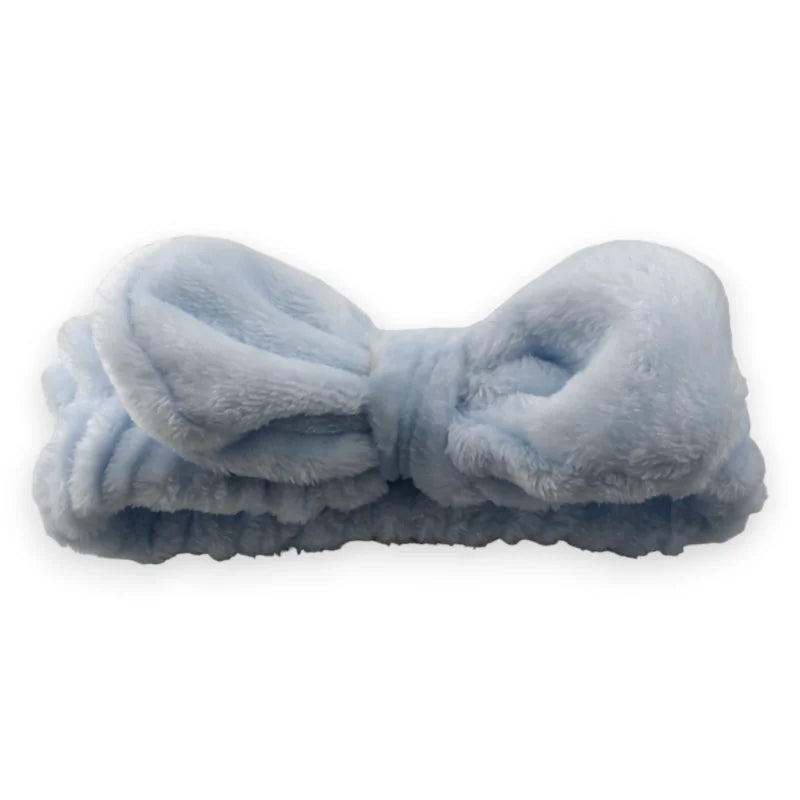 Gepolstertes Kosmetik-Stirnband in Himmelblau, weiches Beauty-Accessoire mit dekorativer Schleife