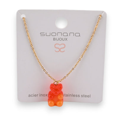 Halskette aus vergoldetem Stahl mit orangefarbenem Blutorangen-Bonbon-Bären