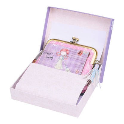 Süße Geldbörse mit Cartoon-Mädchen-Motiv in lila Box, Sweet & Candy Design, Geschenkidee für Mädchen