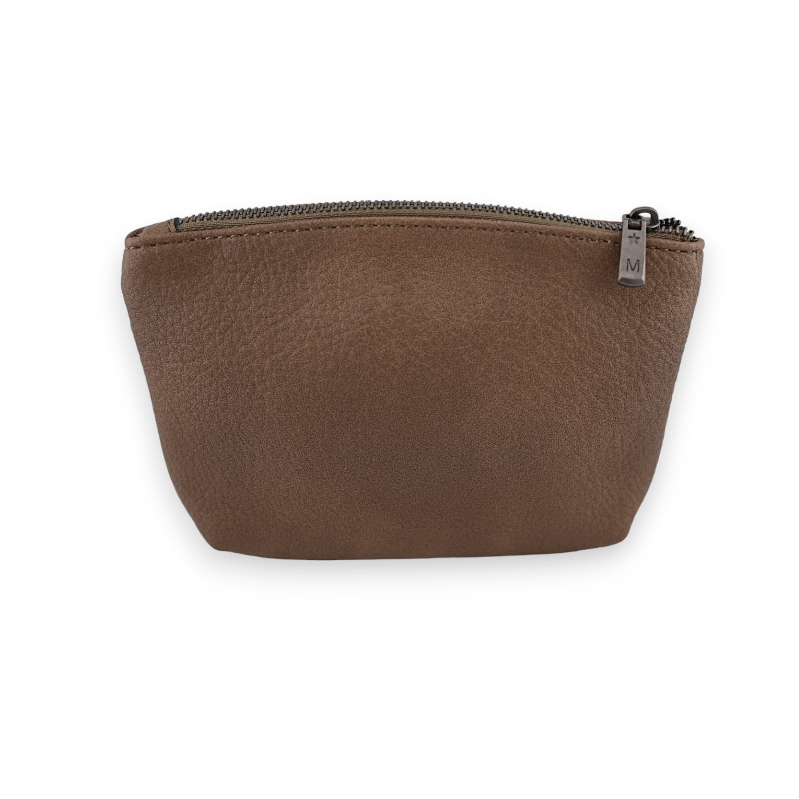 Kleine taupefarbene Geldbörse aus synthetischem Leder mit Reißverschluss und dezentem Markenanhänger