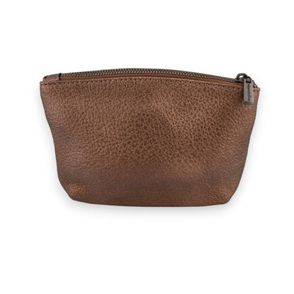 Kleiner synthetischer Geldbeutel in Bronzefarbe mit Reißverschluss, texturierter Oberfläche und kompaktem Design