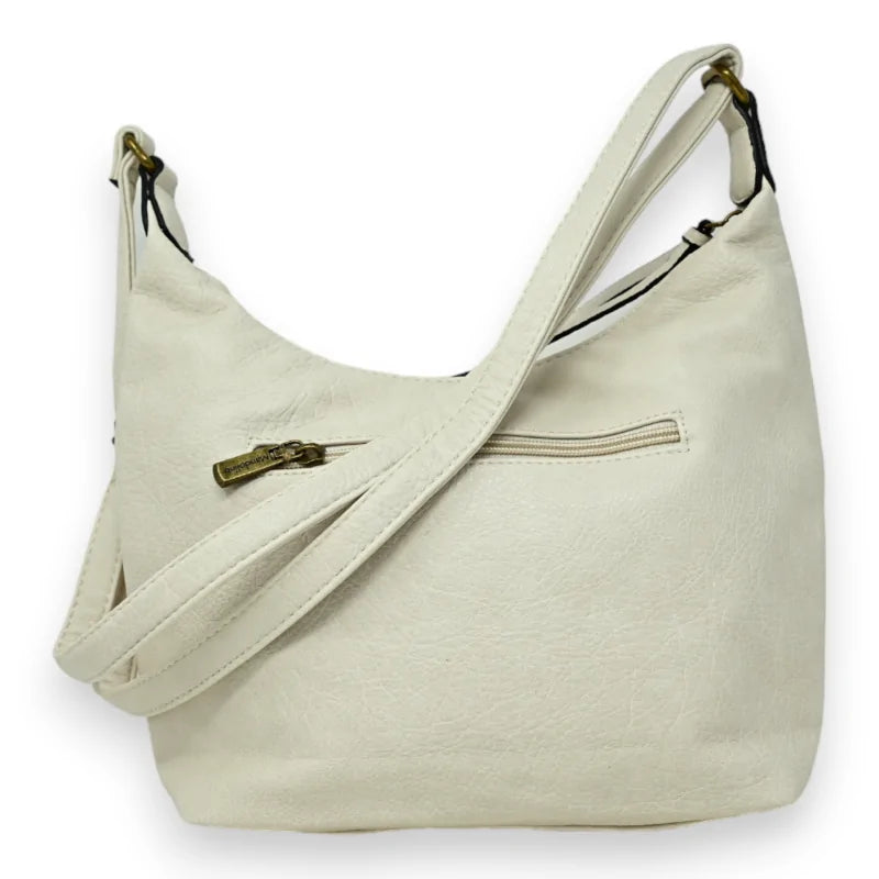 Beige Umhängetasche aus Canvas mit zwei Taschen und verstellbarem Trageriemen