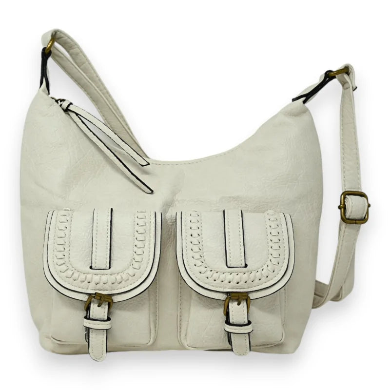 Beige Umhängetasche mit zwei Fächern