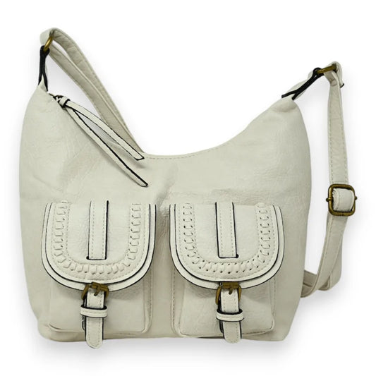 Beige Umhängetasche mit zwei Fächern