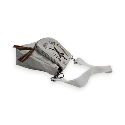 Gebrochenweiße Canvas-Umhängetasche mit Urban Star Logo, Quaste und verstellbarem Riemen, italienisches Design