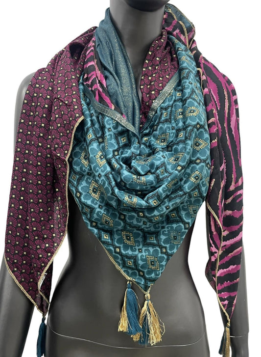 Viereckiges Patchwork-Tuch Multifunktional Entenblaues-Pflaumenfarben