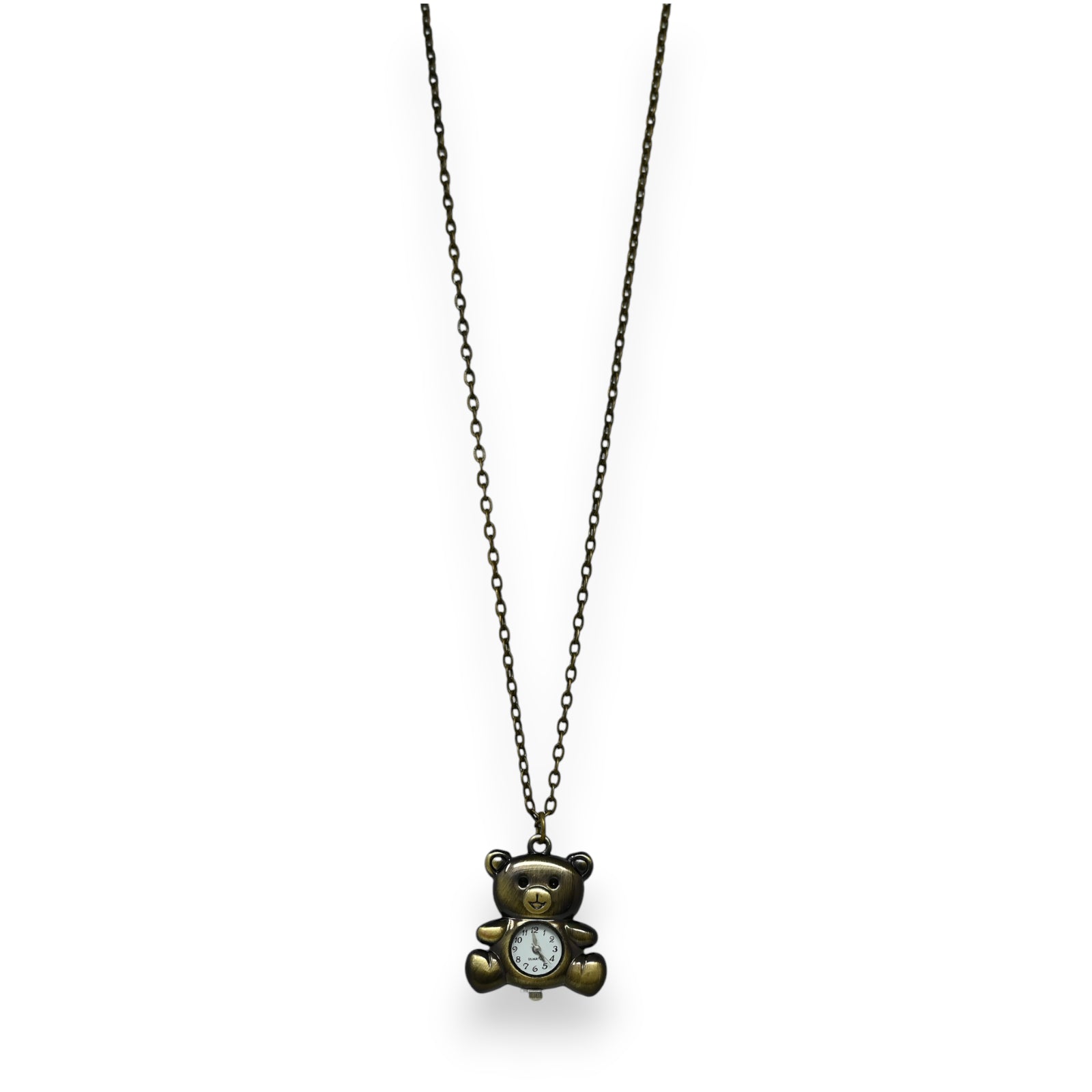 Vintage Halskette mit antiker Teddybär-Uhr-Anhänger aus Metall, lange Kette im Retro-Stil