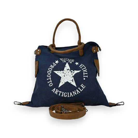 Vintage Handtasche Stern blau Jeans