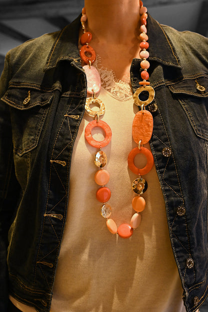 Vintage Kette in Längenverstellung mit Runden Nuancen in Rot-Orange
