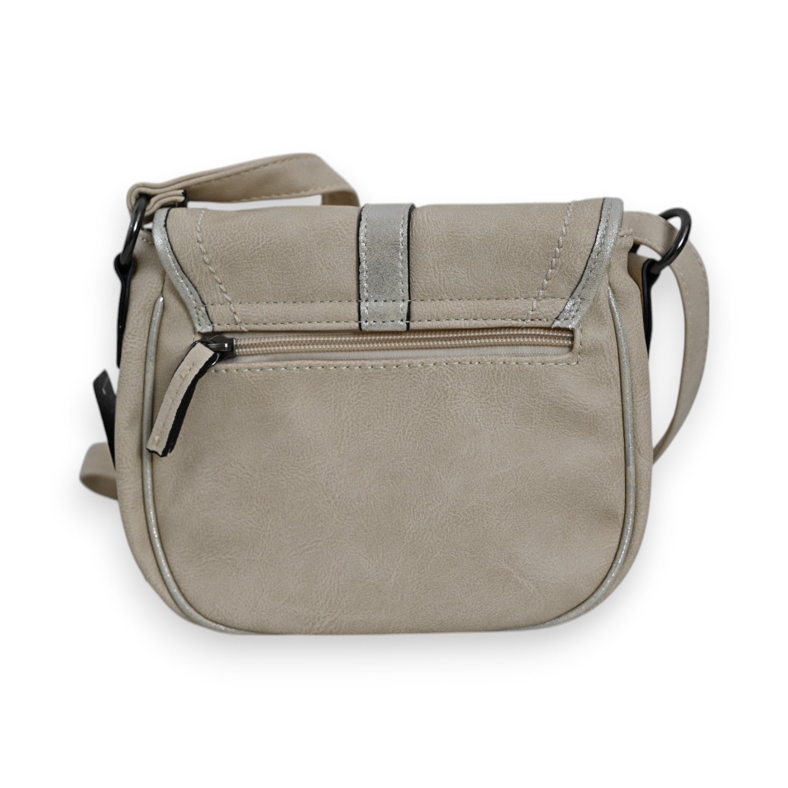 Vintage Umhängetasche Mélanie Paris in Beige, kleine elegante Damenhandtasche aus Leder mit Reißverschluss und Schulterriemen