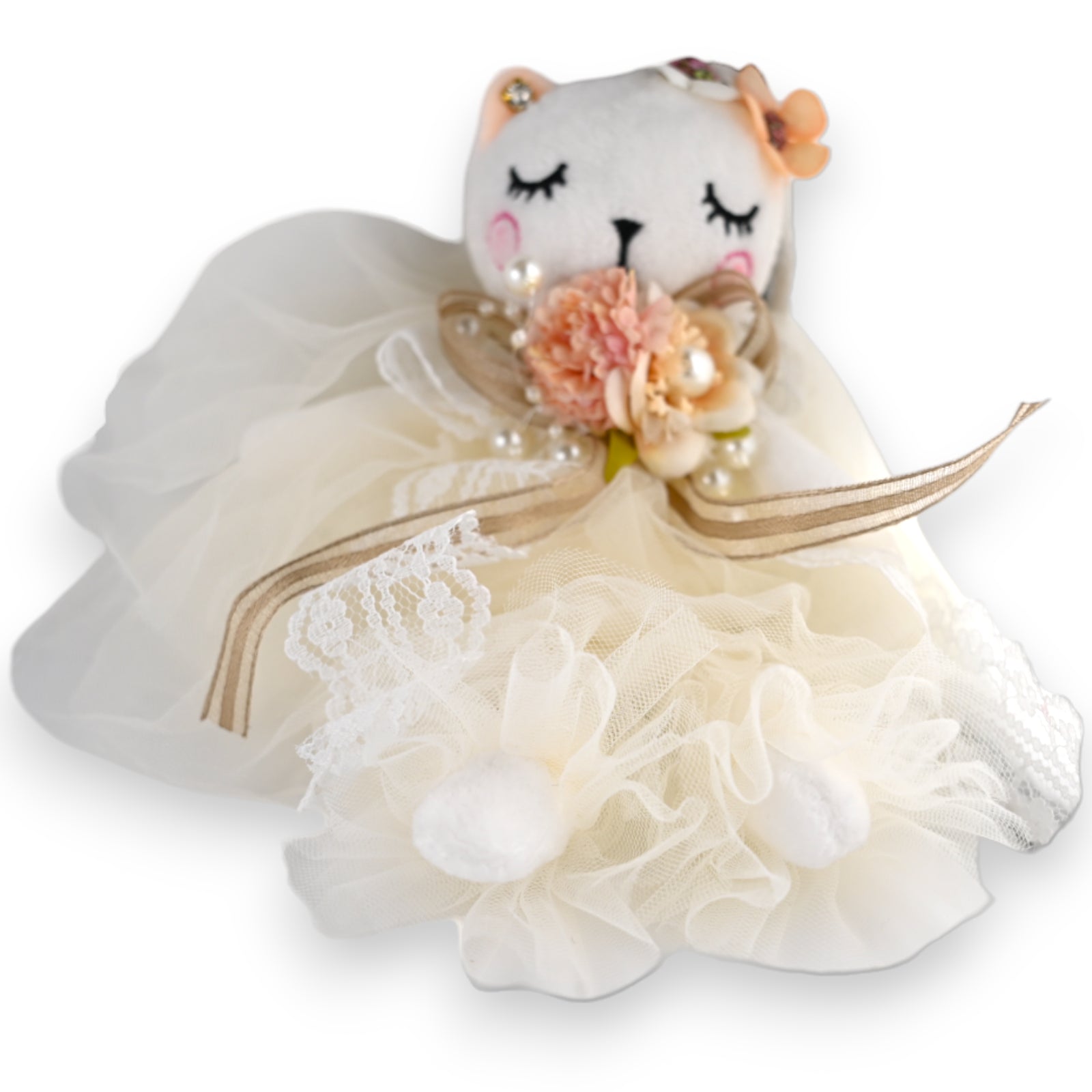 Schlüsselanhänger weißer Shabby-Tüll und Spitze